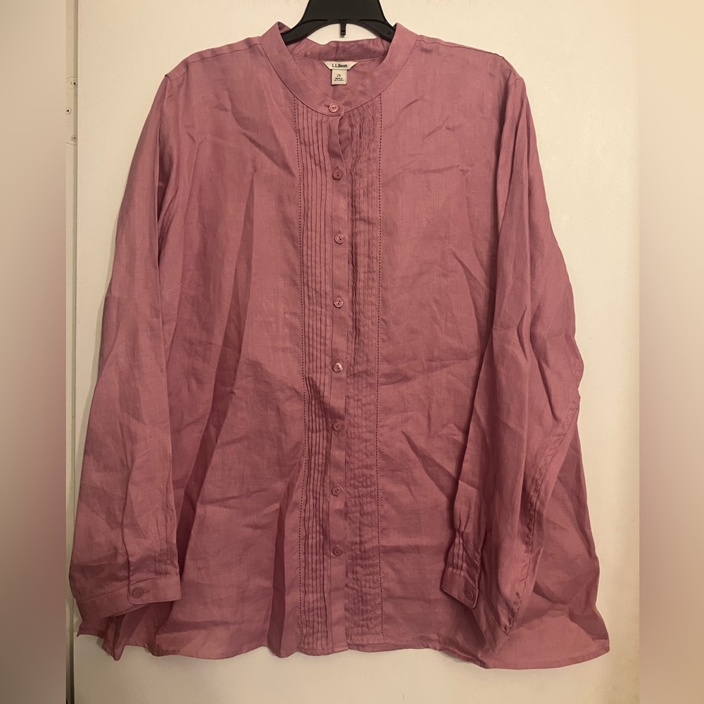 L.L Bean 100% linen mauve button down side slit long sleeve shirt 2XL NWOT